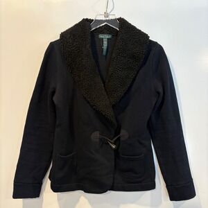 LRL Ralph Lauren Jeans Co Black Sherpa Collar Toggle Jacket Womens Size Medium